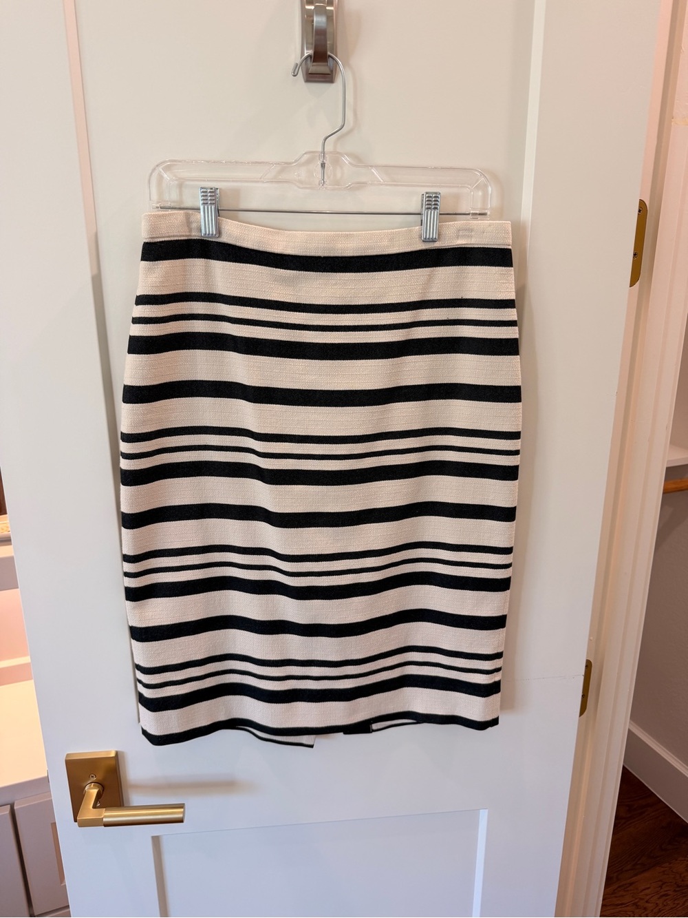 J. Crew Black and Cream Striped Pencil Skirt